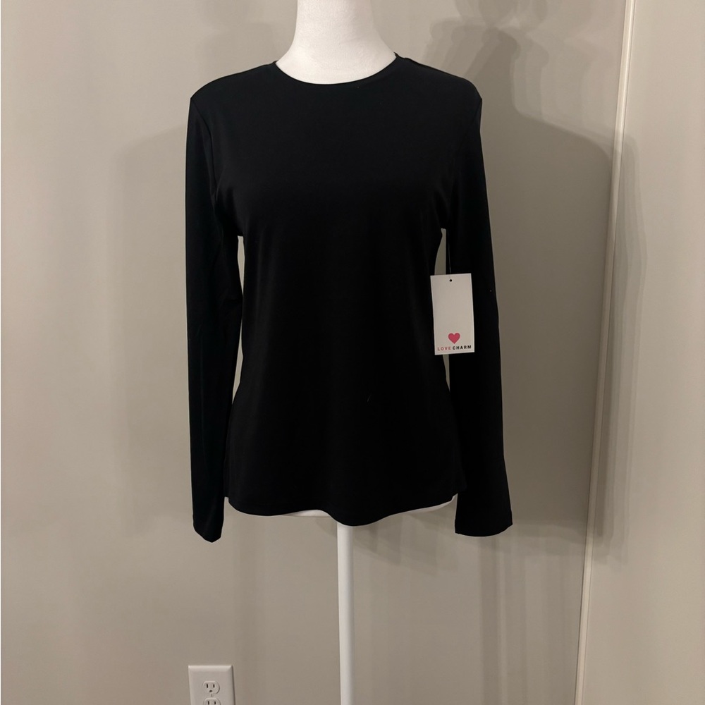 Love Charm Black Long-Sleeve Crewneck Top